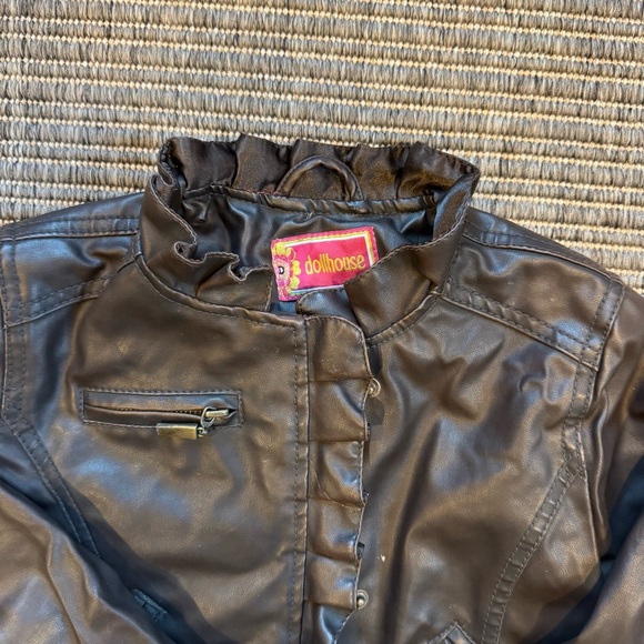 Dollhouse Black Faux Leather Jacket with Ruffles - Picture 4 of 6